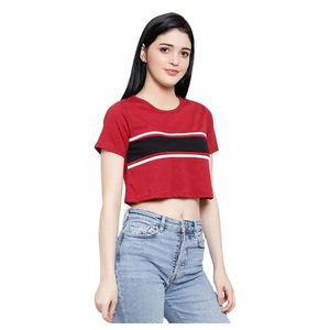 Custom Logo Front Women's Solid Crop <b>Top</b> T-Shirt 100% Cotton Breathable Short Sleeves Spring Hip Hop Style - Product Image 4