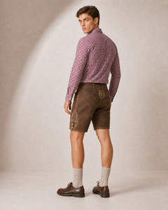 ชุดเสื้อเชิ้ตลายสก็อตพร้อมกางเกงหนังสีน้ำตาลแบบ Lederhosen สำหรับผู้ชาย สไตล์เยอรมันแบบดั้งเดิมสำหรับเทศกาล Oktoberfest ของบาวาเรีย - Product Image 5