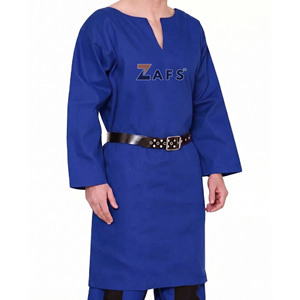 Túnica Medieval Azul de Algodón de Alta Calidad, Manga Larga, Cuello en V, Armadura de Caballero Vikingo para Eventos Históricos y Festivales - Product Image 3