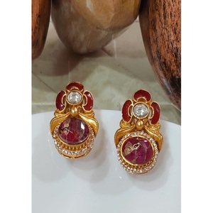 Exclusive Premium Quality Brass Gold Plated Moissanite <b>Stud</b> <b>Earring</b> for Women Girls Trendy Party Wear Collection - Product Image 1