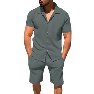 Ensemble décontracté d'été en gros pour hommes ensemble chemise boutonnée et short pour vêtements d'extérieur assortis - Product Image 1