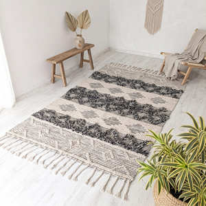 Boho Handwoven Wool Cotton Area Rug with Geometric Pattern for Modern Home Decor - Product Image 4