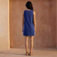 Robe Courte Femme en Popeline de Coton Bleue à Rayures Ondulées, Tissu Léger, Style Moderne, Coupe Confortable