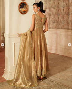 SADIA AUN HUTE COUTURE Golden Embroidered Silk Formal Ethnic Saree Keyhole <b>Back</b> Traditional Indian Wedding Wear for <b>Women</b> Quick - Product Image 6