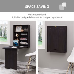 "Espresso Brown Modern <b>Wall</b>-Mounted Home Office Computer Desk with Durable MDF <b>Storage</b> Shelf" - Product Image 4