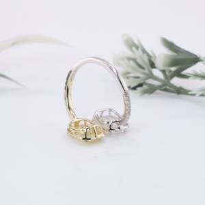 Two Tone Gold Toi Et Moi Emerald Cut White and Fancy Yellow Lab Grown <b>Diamond</b> Halo Bypass <b>Ring</b> Fine Jewelry For Women - Product Image 2