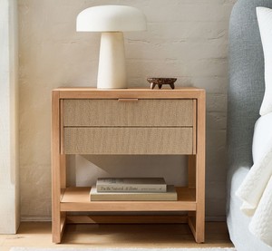 Modern Wood Nightstand With 2 Drawers And Open <b>Shelf</b> Storage Bedroom Furniture Minimalist Design - Product Image 1
