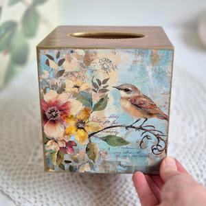 Caja de pañuelos de madera impresa contemporánea, elegante caja de pañuelos de madera impresa para decoración moderna de apartamentos, estuche mayorista. - Product Image 5