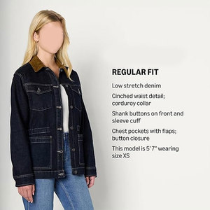 Veste en jean pour femme, coupe droite, faible élasticité, taille cintrée, style utilitaire classique, décontractée, pour tous les jours, durable - Product Image 3
