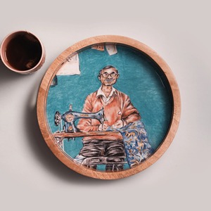 Round Wooden Serving Plate with Cutout Handles Polished Dark Wood <b>Tray</b> Decorative <b>Circle</b> Round Platter Perfect For Restaurant - Product Image 4
