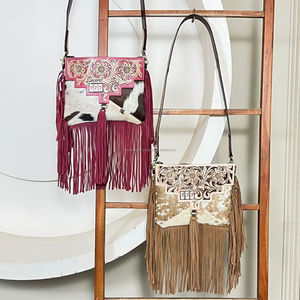 OEM ODM 2026 Factory Price Handcrafted Genuine Cowhide Leather Fringe <b>Bag</b> Designer Floral Tooling Western Style Shoulder Purse - Product Image 5