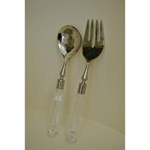 Polish Stainless Steel Salad Spoon & Fork <b>Set</b> With Acrylic Handles Eco Friendly Salad Serving Flatware <b>Sets</b> For Bridal Party Use - Product Image 1