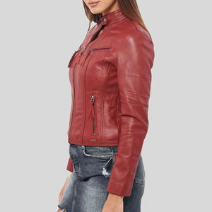 Veste en cuir verte pour femme, design personnalisé de qualité supérieure / Nouvelle arrivée, veste en cuir style motard pour femme en vente - Product Image 5