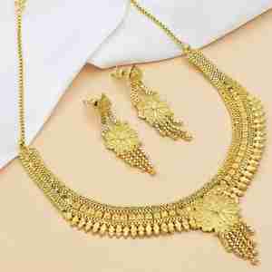 สร้อยคอทองเหลืองชุบทอง 14K 18K 24K แบบสั้น ลายดอกไม้ สร้อยแบบกล่อง สร้อยคอแฟชั่น เครื่องประดับดีไซน์ดั้งเดิม ขายส่ง - Product Image 1