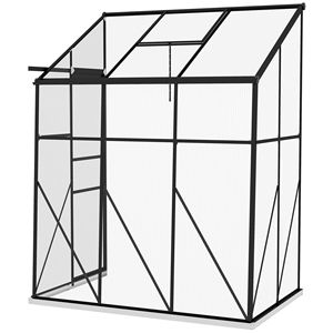 Serra idroponica walk-in in policarbonato 6FT x 4FT con base in alluminio e grondaia per la raccolta dell'acqua, serra a parete nera - Product Image 1