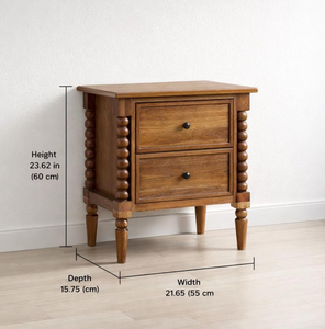 Table de chevet haute convertible de luxe, fabriquée à la main, 2 tiroirs, en bois de teck, style traditionnel classique, brun cerise, pour chambre à coucher et salon - Product Image 3