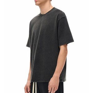 Camiseta de Manga Corta para Hombre, Negra, Oversize, Cuello Redondo, Color Sólido, Tejido de Algodón, Diseño Liso, Corte Regular - Product Image 3