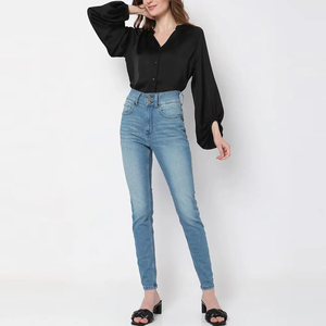Pantalones Vaqueros de Mezclilla para Mujer al Por Mayor, de Primera Calidad, a los Precios Más Bajos, de Cintura Alta, de Color Sólido, Pantalones Ajustados - Product Image 2