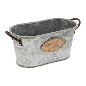 Maceta Ovalada de Metal Galvanizado con Asa, Hecha a Mano, Ecológica, Personalizada, Decoración de Jardín Interior y Exterior, Macetas para Flores - Product Image 1