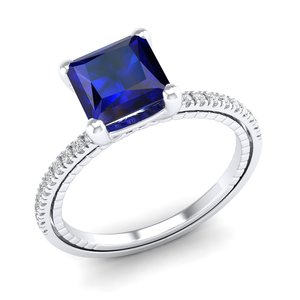 Bague REYES, dernier design, or 14 carats, diamant certifié IGI avec saphir bleu, pour femmes, bijoux fins faits à la main, cadeaux. - Product Image 2