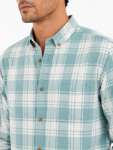 <b>Men</b> Aqua Blue <b>Flannel</b> Plaid Check <b>Shirt</b> with Long Sleeves Button Collar Casual Full Sleeve Classic Checkered Pattern 4XL - Product Image 3