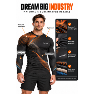 Custom Mens Black Orange Graphic <b>Long</b> <b>Sleeve</b> <b>Compression</b> <b>Shirt</b> Crew Neck Slim Gym Training Rash Guard Athletic Sports Base Layer - Product Image 4
