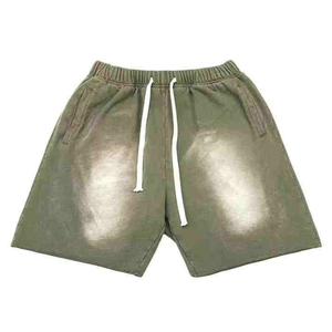Shorts de jogging pour hommes en coton French Terry délavé à l'acide, ourlet brut, style vintage, streetwear, respirant et antibactérien – Meilleures ventes - Product Image 6