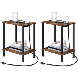 Set of 2 End Tables Charging Station <b>Side</b> Nightstands 2-Layer Storage Shelves USB Port Outlets <b>Side</b> Table Charging Station Sm - Product Image 1