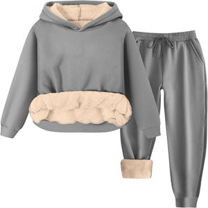 Survêtement pour femmes de haute qualité, 100% coton, jogging d'hiver, ensembles deux pièces pour femmes, couleur unie, taille oversize - Product Image 5