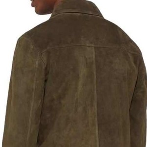 <b>Men's</b> Olive <b>Suede</b> Shirt <b>Jacket</b> Workwear Style Turn-down Collar Regular Fit Autumn Wear Button Closure Solid Color - Product Image 5