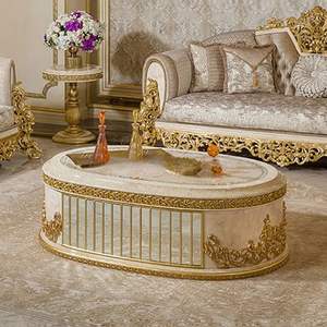 Juego de Sofás Seccionales de Lujo Royal Cream, Diseño Tradicional en Forma de L, Madera de Caoba Tallada, para Apartamentos y Hoteles, Indonesia - Product Image 5