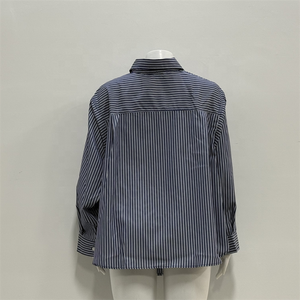 Women's Striped Button Down Shirt - Oversized Long Sleeve Casual Blouse Top, Cotton Blend Loose Fit Collared <b>Tunic</b> Shirt - Product Image 2