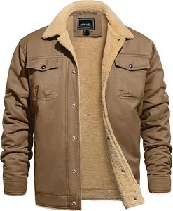 Mens Button Front <b>Jacket</b> Faux Shearling Collar Casual <b>Winter</b> Style - Product Image 2