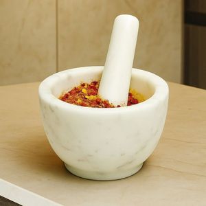 Eco Friendly Marble Mortar And Pestle Handmade <b>Grinder</b> For Kitchen Spices <b>Herbs</b> And Ayurvedic Powder Making - Product Image 1