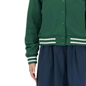 Chaqueta Varsity Verde para Mujer, Color Sólido, Manga Larga, Cuello Camisero, Cierre de Botones, Largo Regular, Ropa de Otoño - Product Image 3