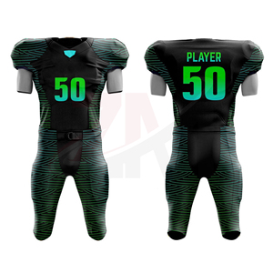Uniforme de football américain personnalisé noir et vert, impression par sublimation, numéro 50, polyester respirant pour adultes hommes - Product Image 3