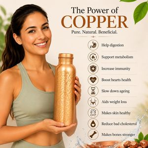 Botella de Agua de Cobre Puro 100% Hecha a Mano de 950 ml para Uso Diario y Viajes, con Beneficios para la Salud Ayurvédica, a Prueba de Fugas - Product Image 2
