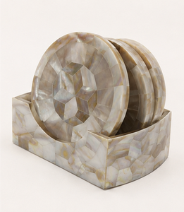 Juego de 4 Posavasos de Mosaico de Madreperla Hechos a Mano con Soporte Decorativo, Acabado Pulido a Mano, Diseño Moderno y Duradero de Lujo - Product Image 4