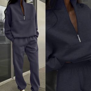 Ensemble deux pièces pour femmes, sweat-shirt à capuche uni décontracté épais à manches longues et pantalon pour l'hiver - Product Image 5