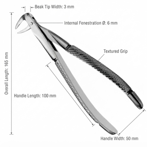 คีมถอนฟันสแตนเลสแบบฟันหยัก รุ่น Upper Roots Narrow Beaks ของ DETAIN IMPEX สำหรับฟันกรามบน ซี่ที่ 1 และ 2 - Product Image 6