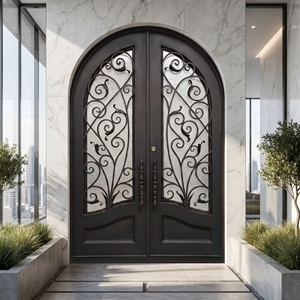 Puertas Dobles Modernas de Hierro Forjado Resistentes a la Oxidación para Uso Exterior con Patrones de Arco Decorativos, Seguridad Antirrobo, Estilo Real - Product Image 3