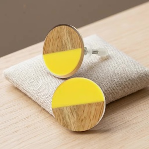 Wooden Cabinet Knobs Yellow Acrylic Half Design Drawer Handle Bedroom Home Office Furniture Industrial Style Easy Installation - Product Image 1