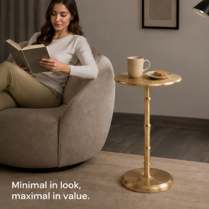 Modern <b>Gold</b> Metal Round <b>Side</b> <b>Table</b> with Sculpted Pedestal Base, Accent End <b>Table</b> for Living Room, Bedroom & Home, office Decor - Product Image 2