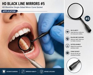 #5 HD Dental Mirrors <b>Single</b> Double Sided Blackline Front Surface Rhodium Cone <b>Socket</b> EU Stem OEM - Product Image 4