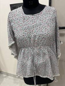 Wholesale <b>Grey</b> Printed Kaftan Top Batwing Sleeve Drawstring Waist Ladies Summer Blouse Round Neck Casual Beach <b>Women's</b> Sets - Product Image 4