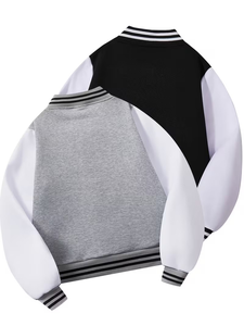 Unisex Baseball Collar Jacket Button Front Pockets Warm Winter Outerwear Suitable School Uniforms Machine-Washable 100% Cotton - Product Image 3
