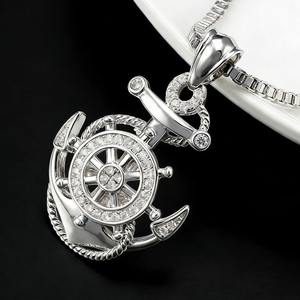 สร้อยคอจี้รูปสมอเรือและพวงมาลัยเรือเงินแท้ 925 สไตล์ฮิปฮอปสุดเทรนดี้ สำหรับคนรักแฟชั่นยุโรป - Product Image 3