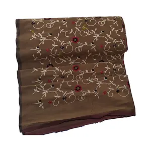 100% Raw Silk Indian made Sanganeri mughal floral designs Raw Silk Embroidered running clothing Fabric