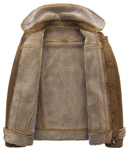 <b>Men's</b> Brown <b>Suede</b> Leather <b>Jacket</b> Stand Collar Polyester Lining Breathable Eco-Friendly Windproof Casual Winter Regular Sleeve - Product Image 2