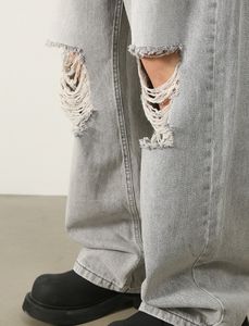 Jeans pour hommes en denim 100% coton, style streetwear vintage, coupe ample, jambe large droite, avec trous, taille plus, design personnalisé - Product Image 3